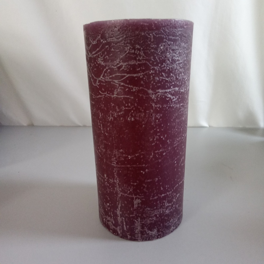 Rustic Textured Pillar Candle Plum Purple Distressed 8x4 Unscented Single Wick